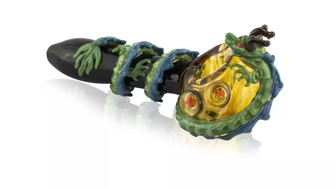 Empire Glassworks LARGE Dragon Wrapped Worked Hand Pipe