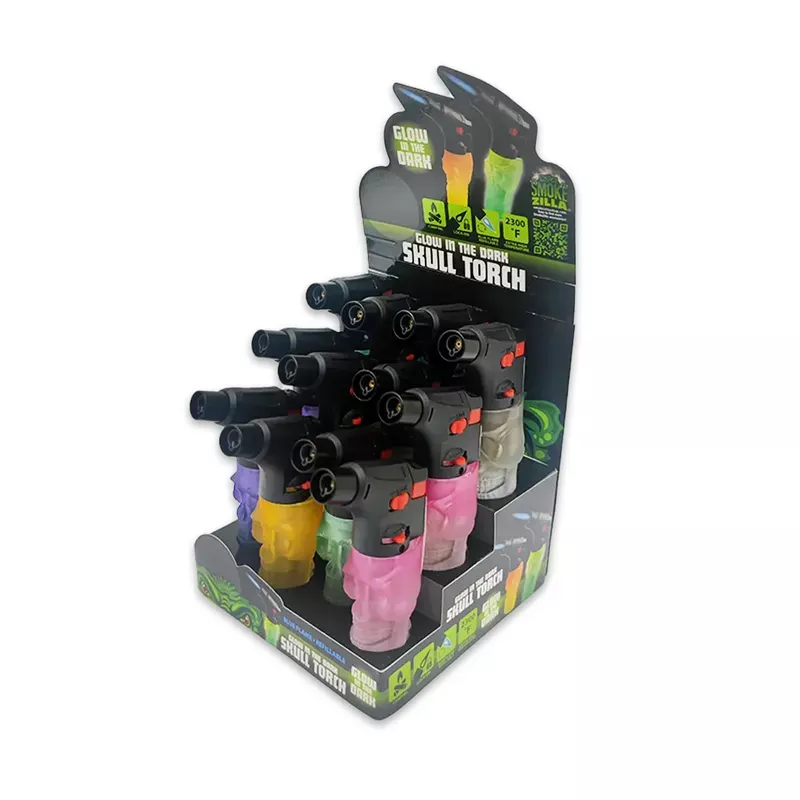 Glow in The Dark Skull Torch Lighter – 12 Pieces Per Retail Ready Display 25093