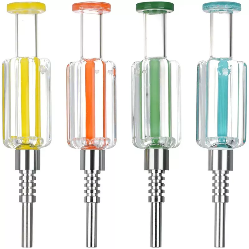Go Go Glycerin Glass Dab Straw | Titanium Tip | 6.5 ” | Assorted Colors | 4ct Bundle