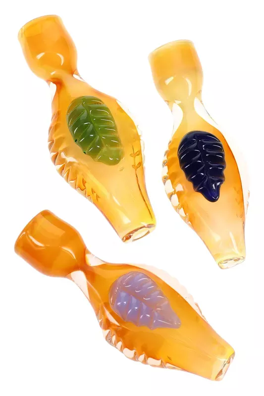 Gold Fumed Color-Changing Leaf Glass Chillum “Leaflet” – 3½″ – Assorted Colors