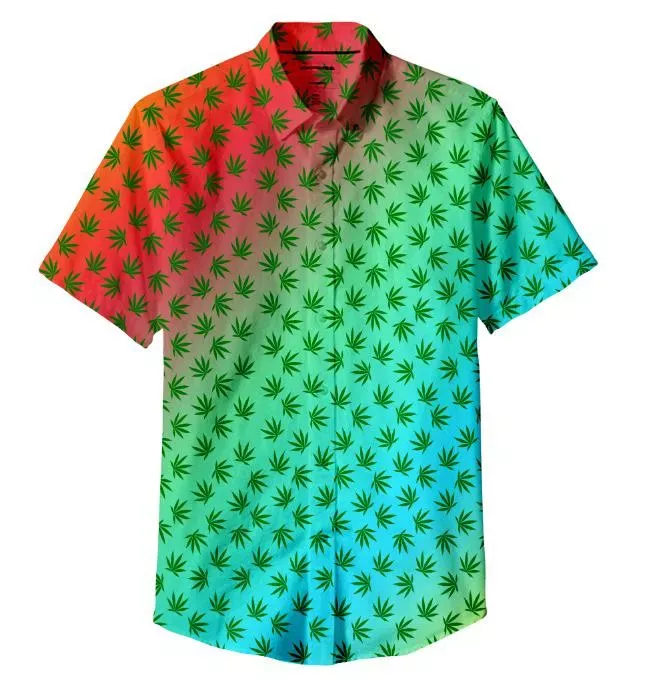 Green Leaf Shirt Gradient Color 100% Polyester, Pack of 5 Sizes Sets, 1-M, 1-L, 1-XL, 1-XXL, 1-XXXL