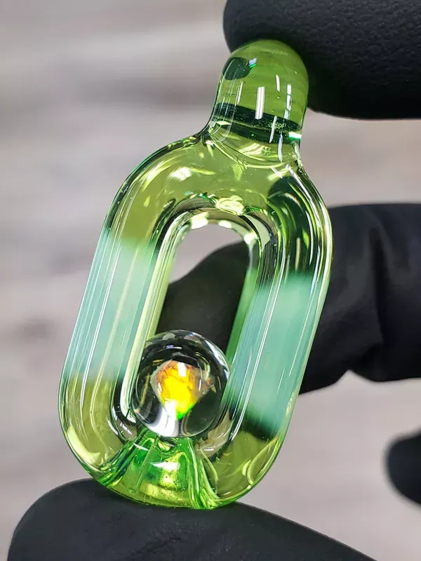 JNG STUDIO – Glass Double Link Pendant w/ Floating Opal Marble – Opal Lime