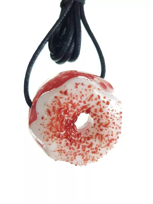 KGB – Mini Glass Doughnut Pendant w/ Crushed Opal Backing – Red Sugar