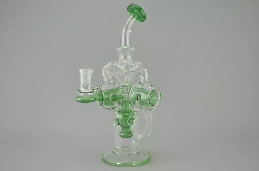 LOGJAM – Swiss Stack Recycler Rig w/ 3-Hole Perc & 14mm Female Joint – Green Stardust