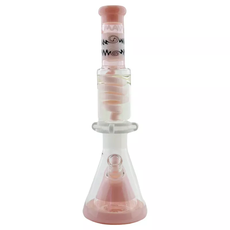 MAV Glass 16 ” Pink Wig Wag Freezable Glycerin Coil Beaker Bong with Pyramid Perc