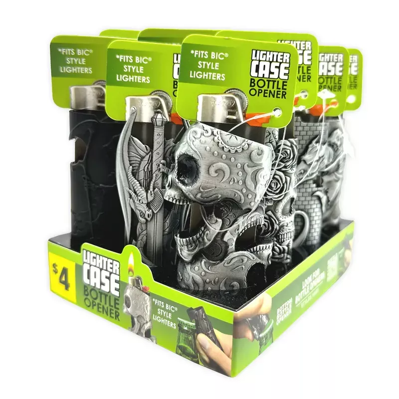 Metal Mystic Lighter Case with Bottle Opener Assortment – 12 Pieces Per Retail Ready Display 40314