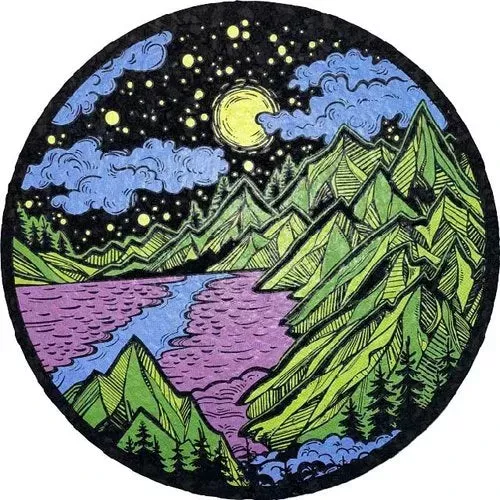 Mountain Scene Purple and Green Mood Mat – Medium Circle