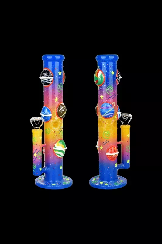 Orbiting Planets Straight Tube Glow in Dark Bong