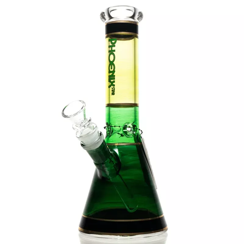 Phoenix Star – 10 ” Band Beaker – Green w/ Black & Gold