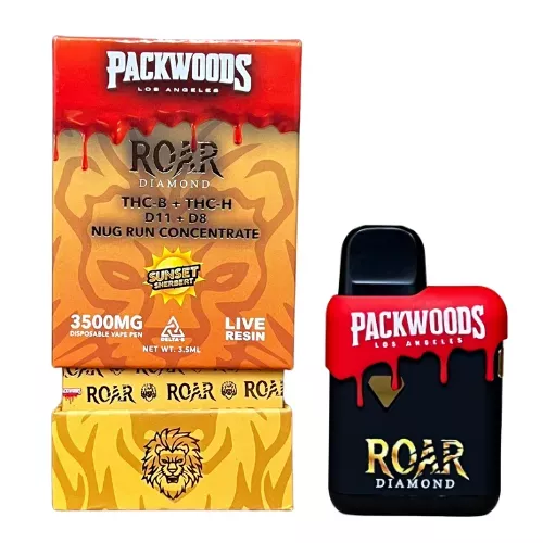 Roar x Packwoods Nug Run Concentrate 3500MG LIVE RESIN THC-B + THC-H, D11 +D8 – Sunset Sherbert