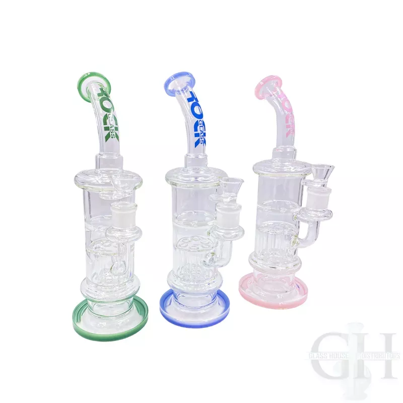 Rock Glass 14 ” Bent Neck Bong with Double Chamber & Matrix Perc