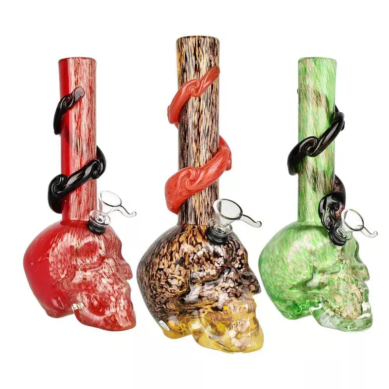 Sacred Skull Soft Glass Water Pipe – 10.5 ” / Colors Vary