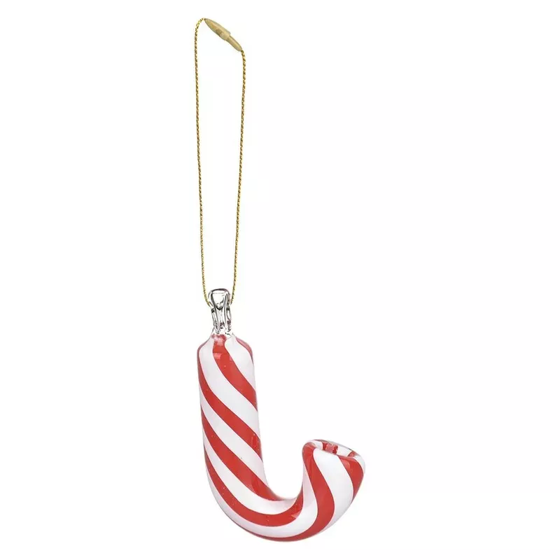Santa’s Secret Hangable Glass Christmas Ornament Hand Pipe | Candy Cane | 3.25 “