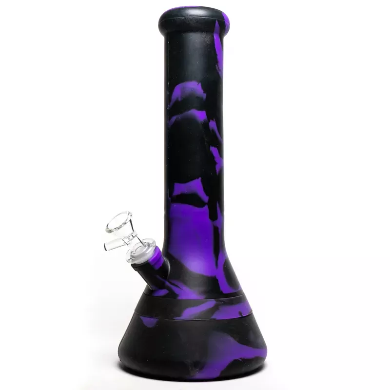 Shooters -12 ” Silicone Beaker – 3 Piece w/ Glass Stem – Purple & Black