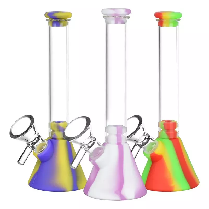 Silicone on Glass Beaker Water Pipe – 6 ” / 14mm F 6ct