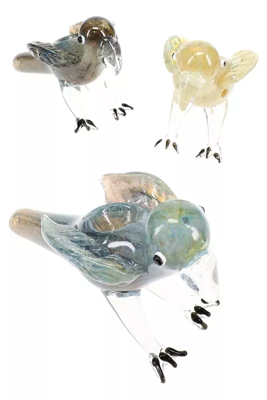 Silver Fumed Color-Changing Glass Bird Hand Pipe “Songbird” – Assorted