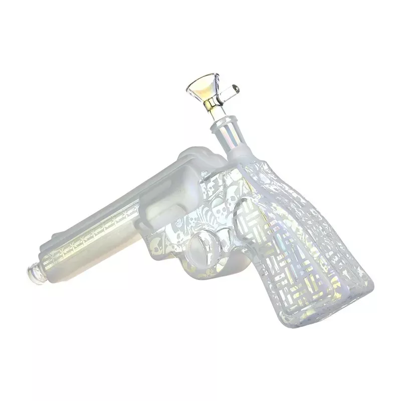 Six Gun A-Blazin’ Electroplated Glass Pistol Bubbler | 10.75 ” | 14mm F | Colors Vary