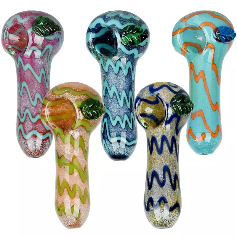 Striped Frit Mystery Plant Glass Spoon Pipe | 3.75 ” | Assorted Colors | 10ct Bundle