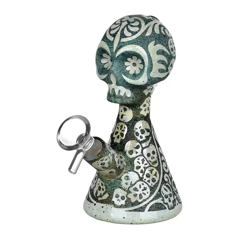 Sugar Skull Etched Glass Water Pipe | 5.5 ” | 14mm F