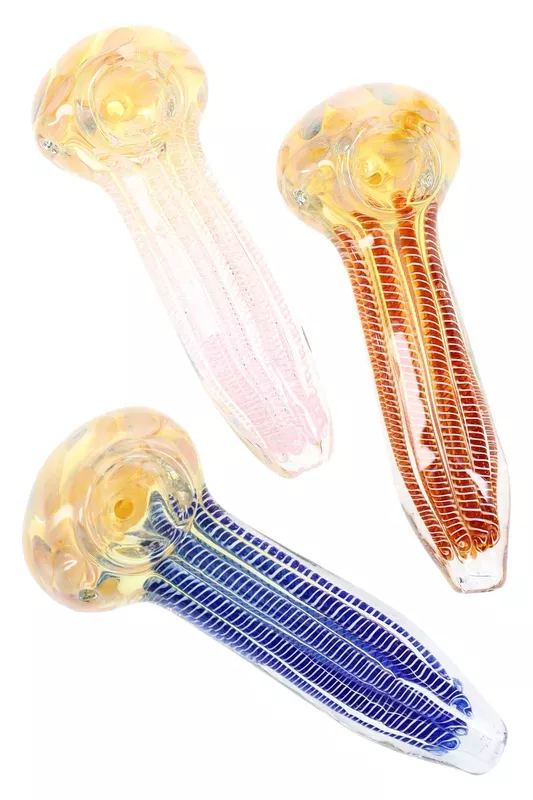 Thick Color-Changing Striped Glass Spoon “Ribbon Glow” – 5″ – Assorted Colors