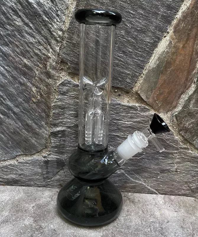Thick Glass 9.5 ” Best Black Bong w/4 Arm Tree Perc &14mm Bowl – Slim Shady