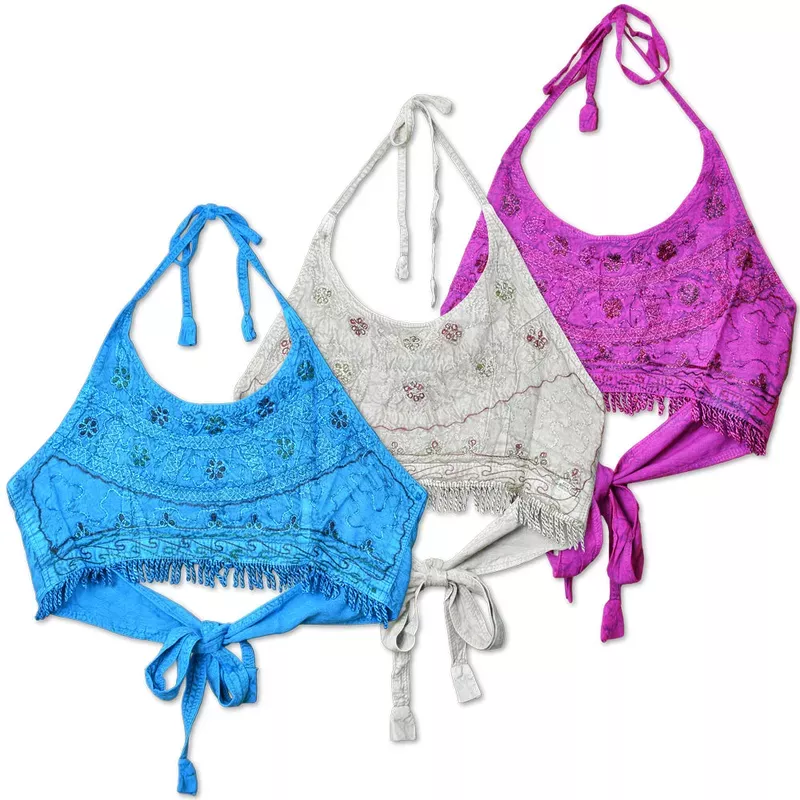 ThreadHeads Embroidered String Halter Top – One Size / Colors Vary