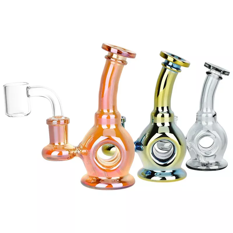 Time Warp Electroplated Glass Mini Dab Rig | 4.75 ” | 14mm F | Colors Vary