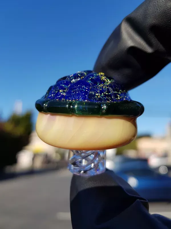 TURTLE TIME – Glass Dichro Turtle Shell Spinner Carb Cap – Butterscotch / Gold Dichro