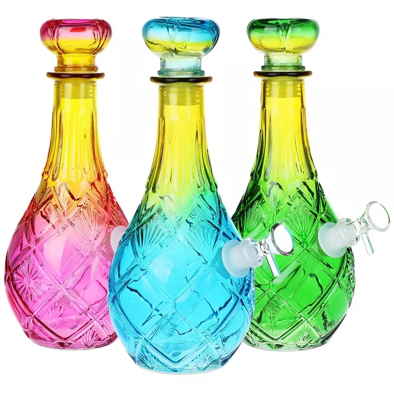Vintage Decanter Ombre Glass Water Pipe – Lozenge / 10.5 ” / 14mm F / Colors Vary