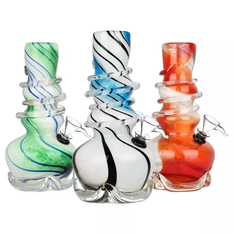 Vivid Vase 8 ” Spiral Stripe Soft Glass Water Pipe – Compact & Colorful