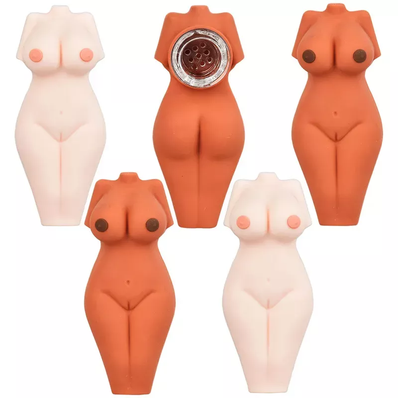 Voluptuous Naked Body Silicone Hand Pipe – 3 ” / Assorted Colors 5PC SET –