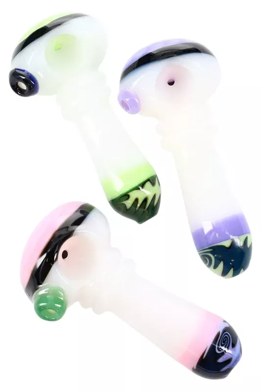 White Glass Neon Wig Wag Spoon “Frost Pop” – 4″ – Assorted Colors
