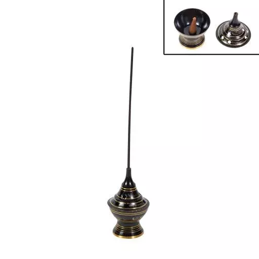 ZenN – Brass Black & Golden Mini Incense Burner (Stick/Cone)