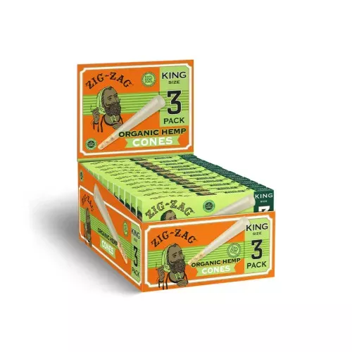 Zig-Zag – 24pk Organic Hemp Cones, King, 3ct, Retail Display