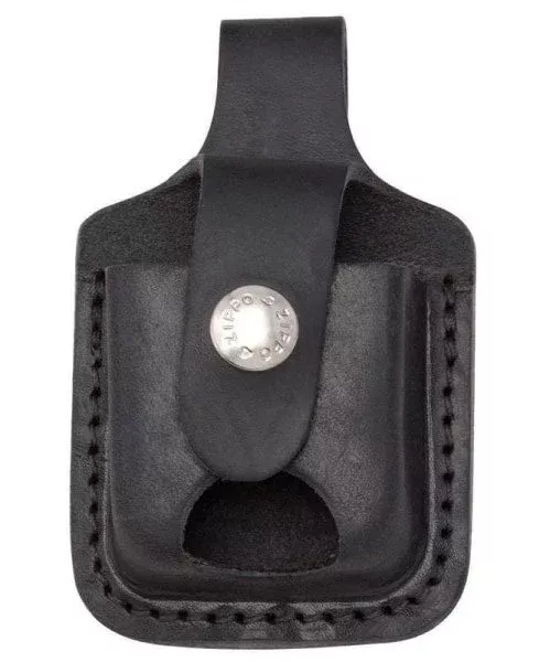 Zippo Lighter Black Leather Pouch with Loop and Thumb Notch