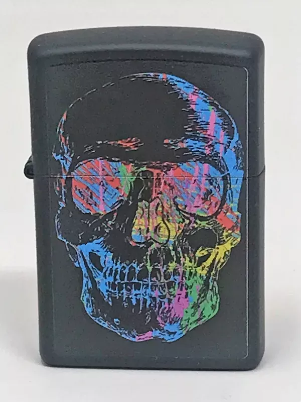 Zippo Lighter – Black Matte Skull Design with Accents