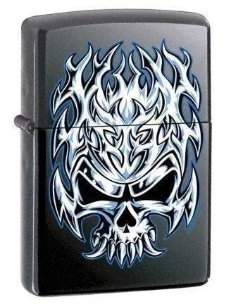 Zippo Lighter – Flaming Chrome Skull Licorice
