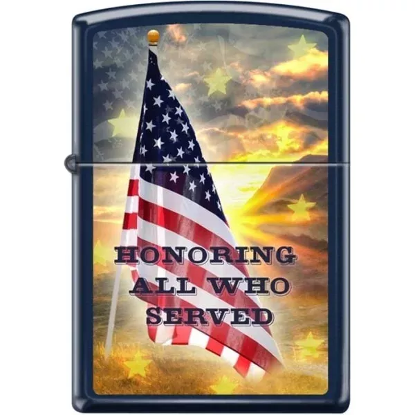Zippo Lighter – Honoring All Who Served Navy Blue Matte