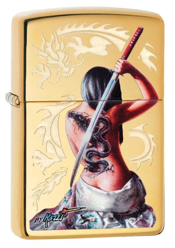 Zippo Lighter – Mazzi Girl Slays Dragon High Polish Brass